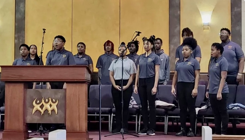 Pic of students performing at local church